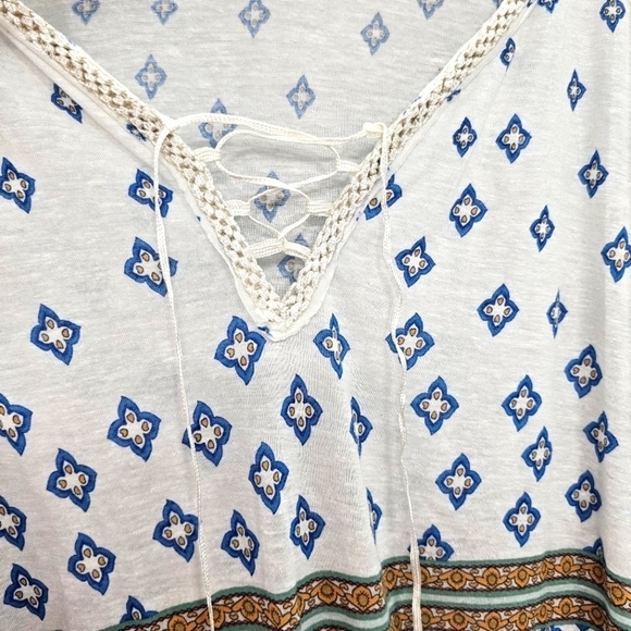 NWT Free People Lyocell Linen Macra Maze Ivory Combo Fringe Blouse - Picture 8 of 12